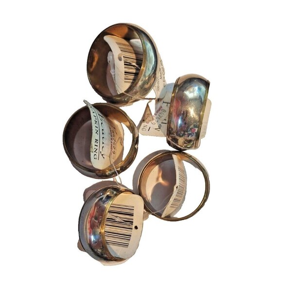 Napkin Rings Kemp & Beatley Set of 5 Silver and Gold color Round 1  1/2" x 3/4" - Picture 4 of 6